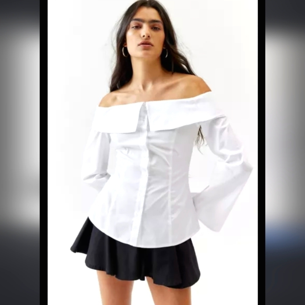 Farrow White Cotton Off The Shoulder Collared Corset Top M Fitted Zip
